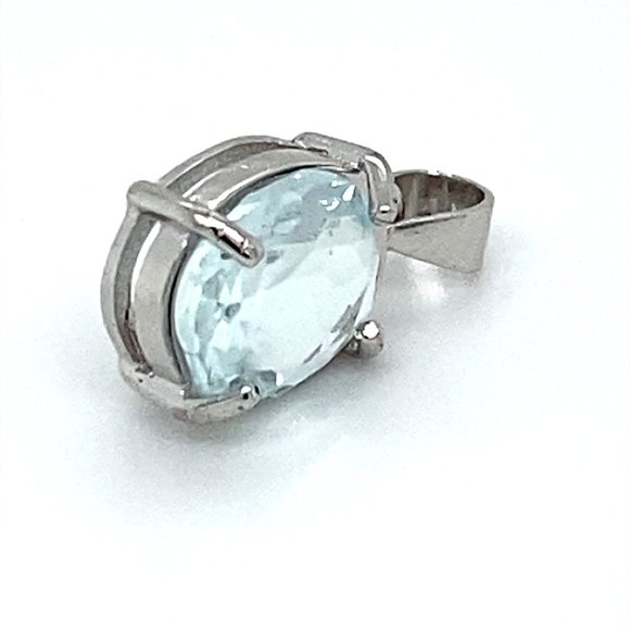 Aquamarine 1.40ct White Gold Finish Silver Pendant - Picture 3 of 7